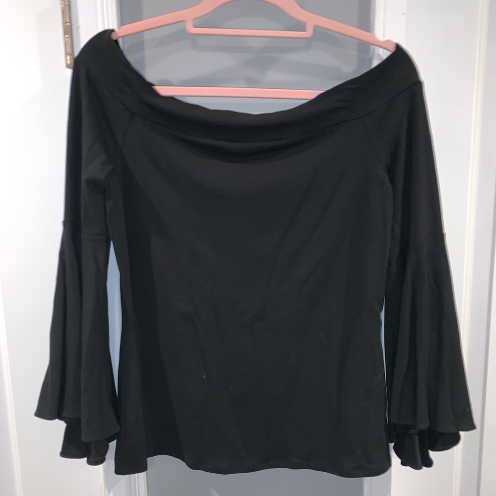 Off shoulder black shirt flowy 3/4 sleeve
